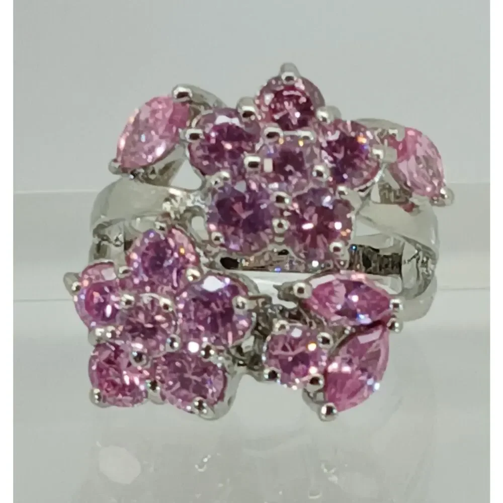 Vintage Ring Size 6.75 Silver Tone White‎ Gold GP Purple Sim Diamond CZ Cocktail